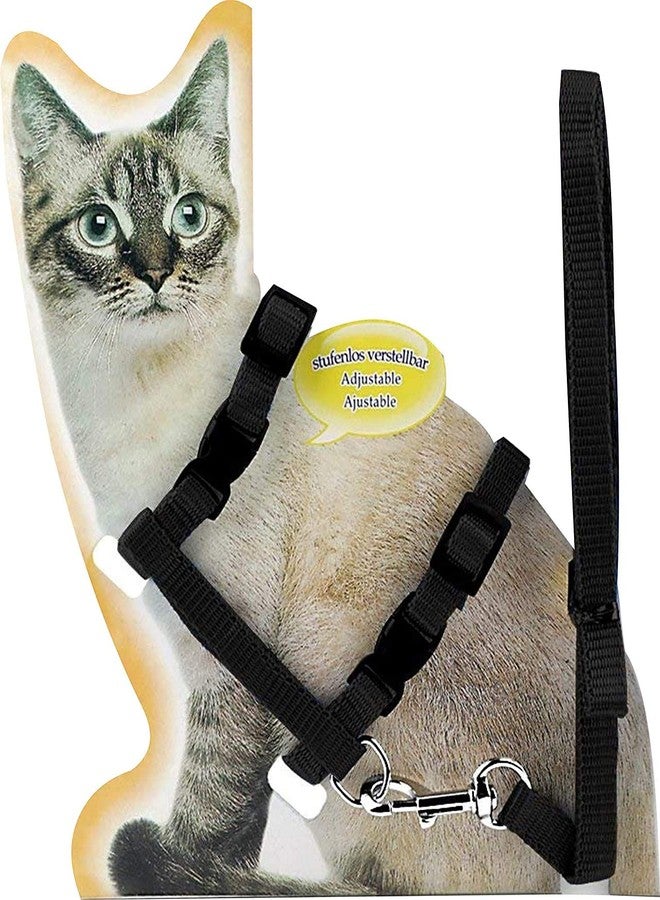 Pet Guard Cat Rabbit and Small Pet Nylon Strap Collar with Adjustable Walking Harness Leash (Black) - Image 1